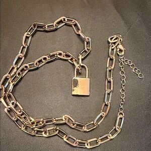 Gold Chain Necklace with Padlock Pendant